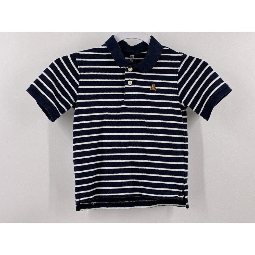 Baby Gap Boys 5 Years Navy White Striped Teddy Bear Polo Shirt